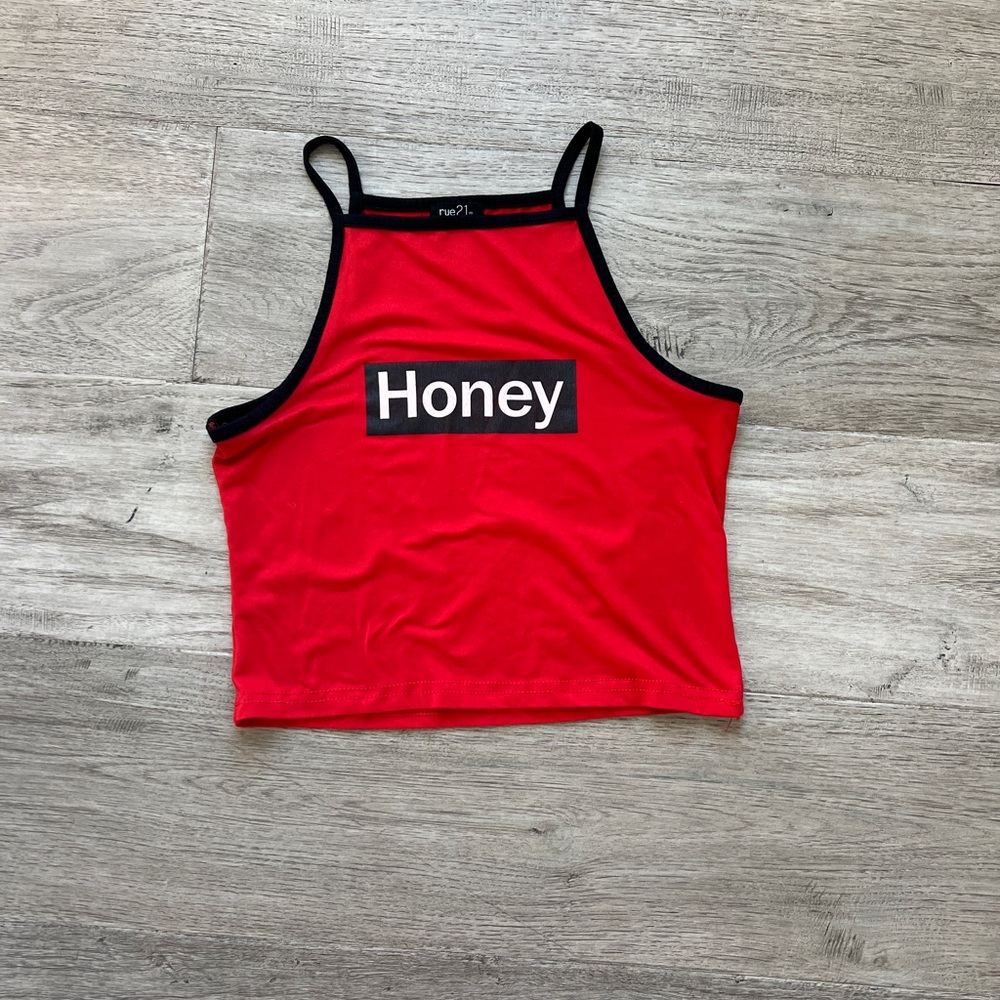 Rue21 Red Crop Top with 'Honey' Print
